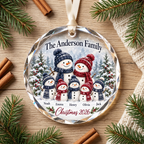 Personalized Snowman Family Glass Ornament - Custom Family Names Christmas Keepsake