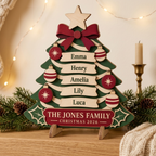 Personalized Family Christmas Tree Sign - Custom Names Wooden Tabletop Decor