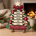 Personalized Family Christmas Tree Sign - Custom Names Wooden Tabletop Decor