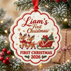 Custom Reindeer Sleigh Baby’s First Christmas Ornament - Personalized Baby Name Christmas Keepsake 2026