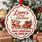 Custom Reindeer Sleigh Baby’s First Christmas Ornament - Personalized Baby Name Christmas Keepsake 2026
