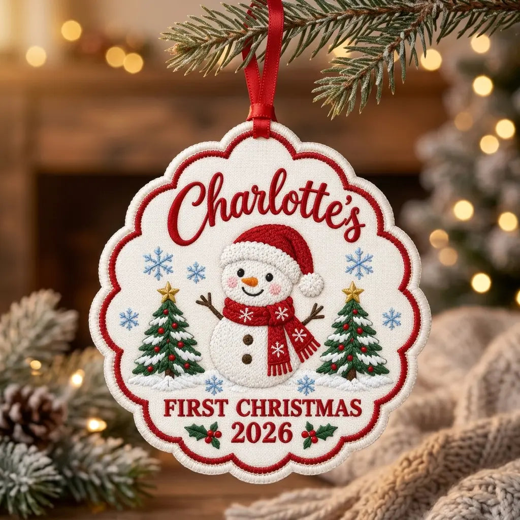 Personalized Baby’s First Christmas Ornament - Snowman Linen Custom Name Keepsake 2026