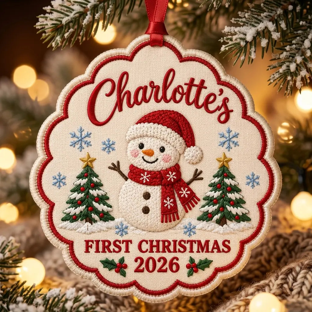Personalized Baby’s First Christmas Ornament - Snowman Linen Custom Name Keepsake 2026