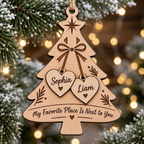 Personalized Couples Christmas Ornament - Two Names Hanging Hearts Wood Tree