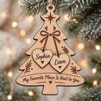 Personalized Couples Christmas Ornament - Two Names Hanging Hearts Wood Tree