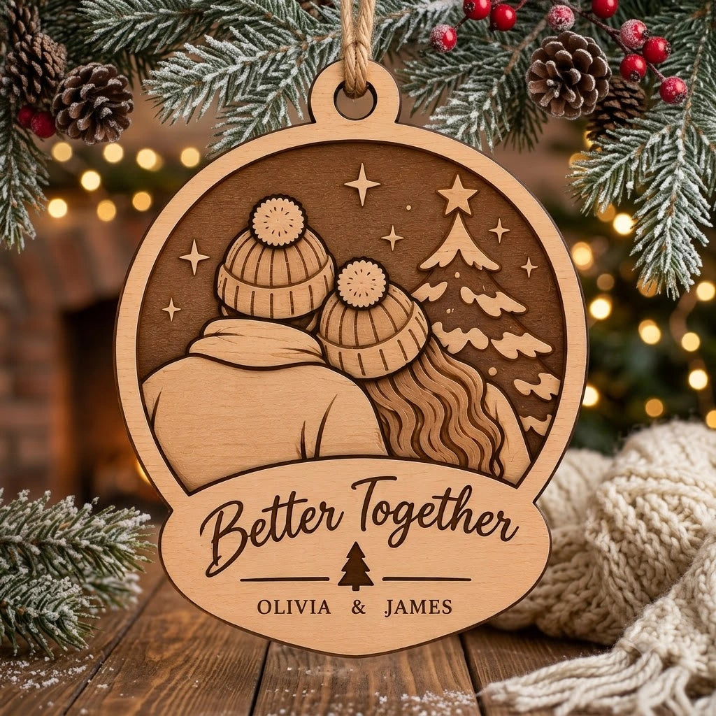 Personalized Better Together Christmas Ornament - Custom Couple Name Layered Wood