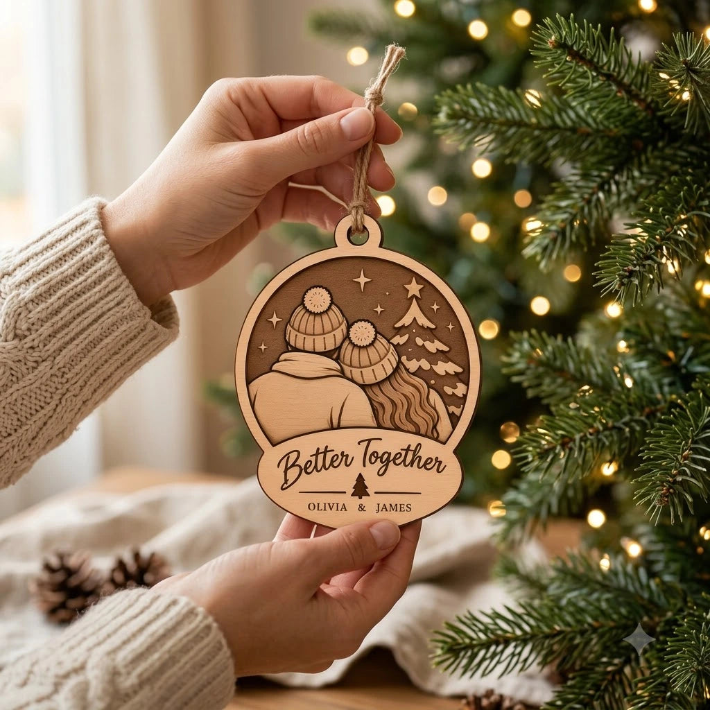 Personalized Better Together Christmas Ornament - Custom Couple Name Layered Wood
