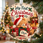 Personalized Sleeping Teddy Bear Baby Christmas Ornament - Custom Name Glass 2026