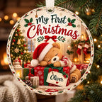 Personalized Sleeping Teddy Bear Baby Christmas Ornament - Custom Name Glass 2026