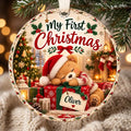 Personalized Sleeping Teddy Bear Baby Christmas Ornament - Custom Name Glass 2026