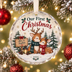 Custom Reindeer Couple Christmas Ornament - Personalized Name Crystal Glass