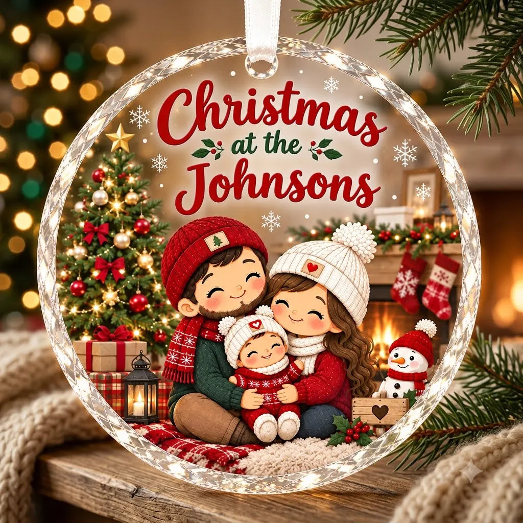 Personalized Family of 3 Christmas Ornament - Custom Family Name Glass Tree Bauble 2026