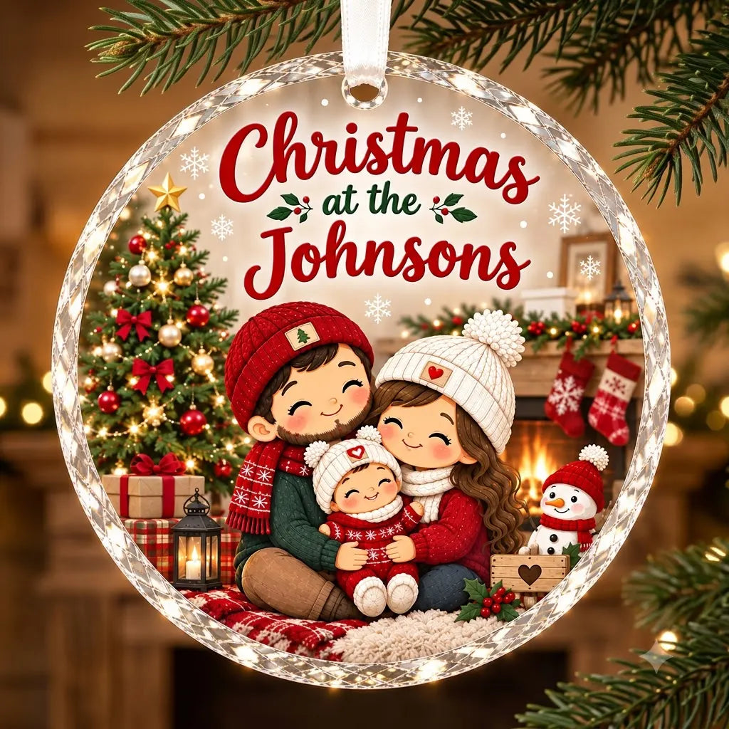 Personalized Family of 3 Christmas Ornament - Custom Family Name Glass Tree Bauble 2026