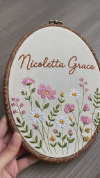 Personalized Embroidered Baby Name Hoop, Swan Nursery Wall Decor, Custom Girl Name Sign, Newborn Baby Shower Gift, Floral Baby Room Decor
