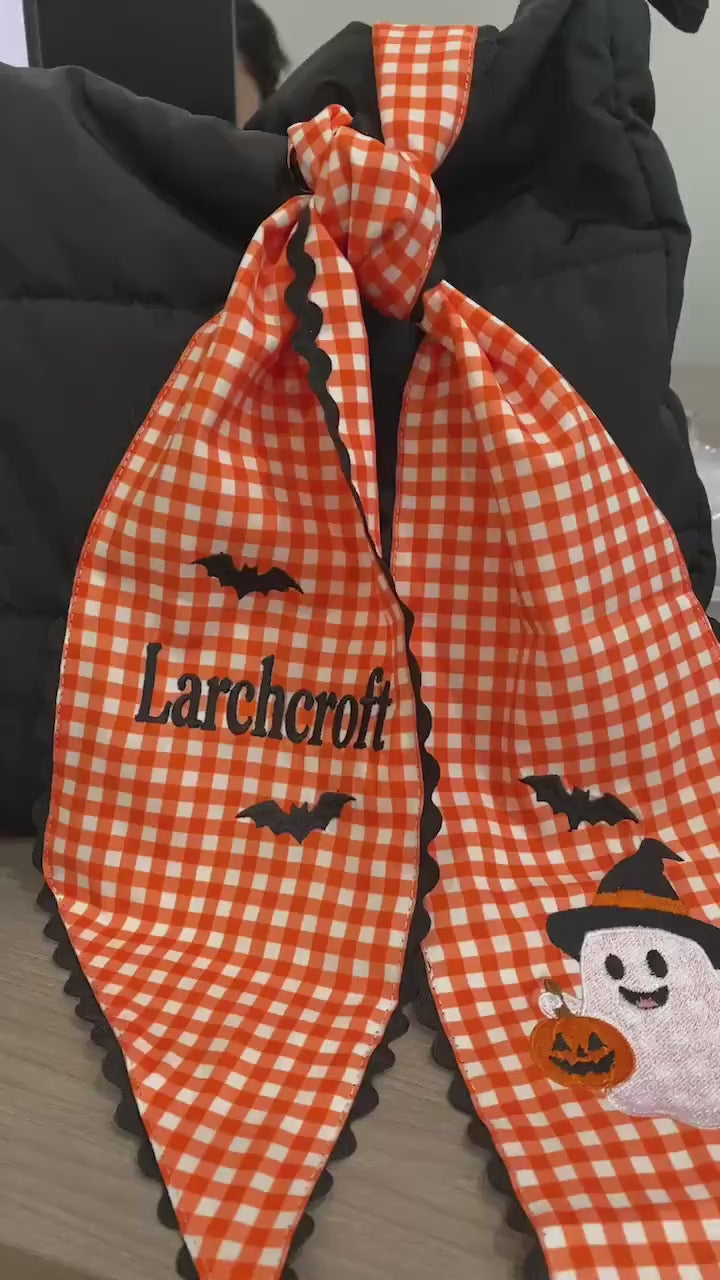 Halloween Monogram Door Bow - Custom Embroidered Name Sash