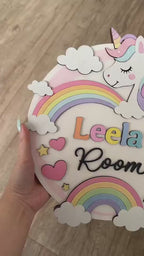 Personalized Unicorn Wooden Name Door Sign, Custom Girl Room Door Hanger, Rainbow Wooden Nursery Wall Decor, Birthday Gifts