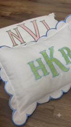 Personalized Monogram Pillow Cover, Custom Embroidered Applique Scallop Cushion, Nursery Dorm Room Throw Pillow, Toddler Decor