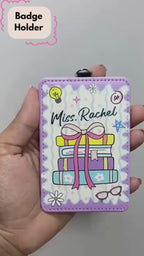 Personalized Pastel Floral Teacher Badge Holder, Custom Name ID Card Holder, Grandmillennial Lanyard Wallet, Teacher Appreciation Gift