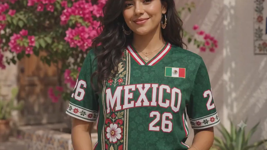 Floral Mexico Soccer Jersey, Custom Green Unisex Football Shirt, 2026 Mexico Fan Shirt, Personalized Game Day Kit