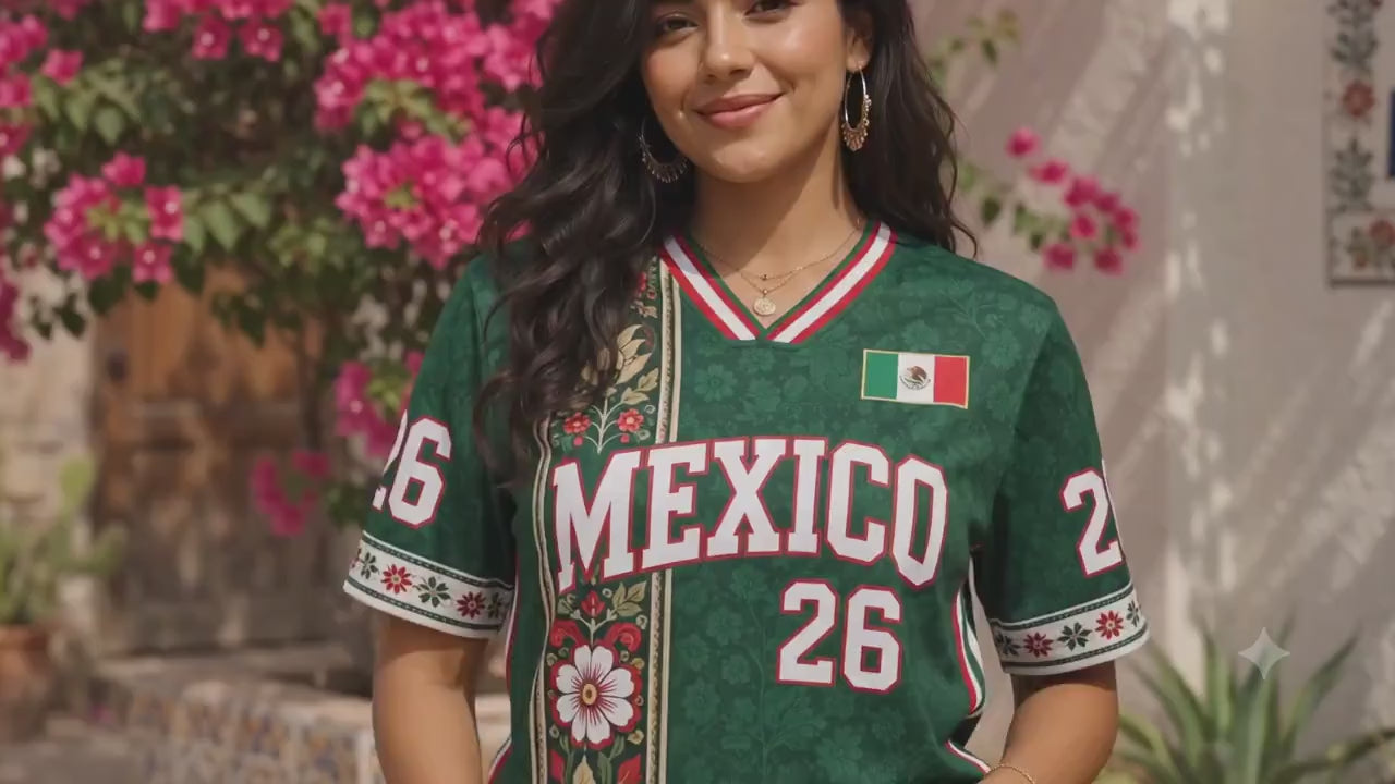 Floral Mexico Soccer Jersey, Custom Green Unisex Football Shirt, 2026 Mexico Fan Shirt, Personalized Game Day Kit