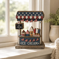 Patriotic Ice Cream Stand Wooden Block, 4th of July Decor, Americana Summer Shelf Decor, Red White Blue Tiered Tray Decor