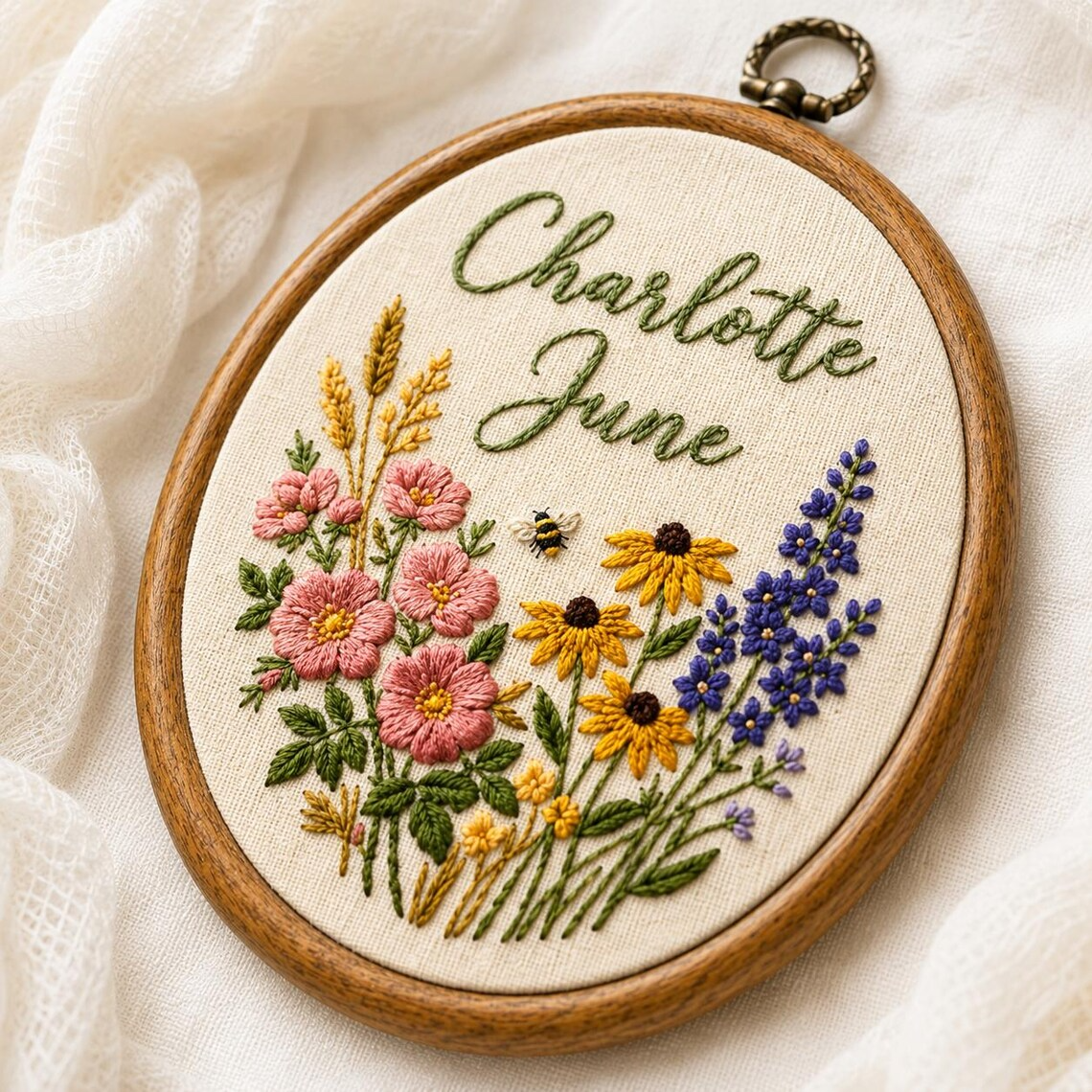 Personalized Wildflower Embroidery Hoop, Custom Baby Name Nursery Decor, Floral Birth Announcement Sign, Baby Shower Gift