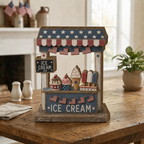 Patriotic Ice Cream Stand Wooden Block, 4th of July Decor, Americana Summer Shelf Decor, Red White Blue Tiered Tray Decor