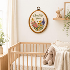 Personalized Wildflower Embroidery Hoop, Custom Baby Name Nursery Decor, Floral Birth Announcement Sign, Baby Shower Gift